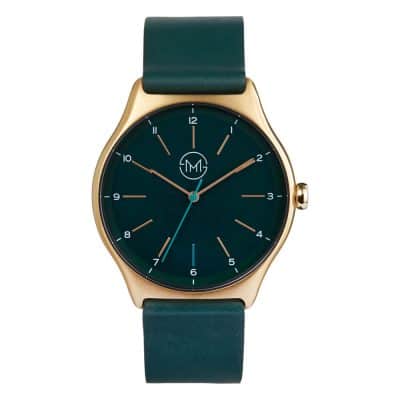 slim made one 13 - thin wrist watch in gold with green leather band - 01
