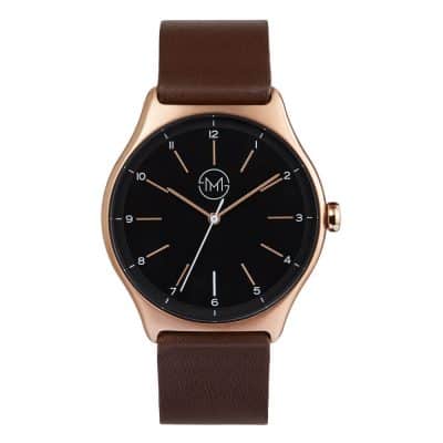 slim made one 15 - thin wrist watch in rose gold with dark brown leather band - 01